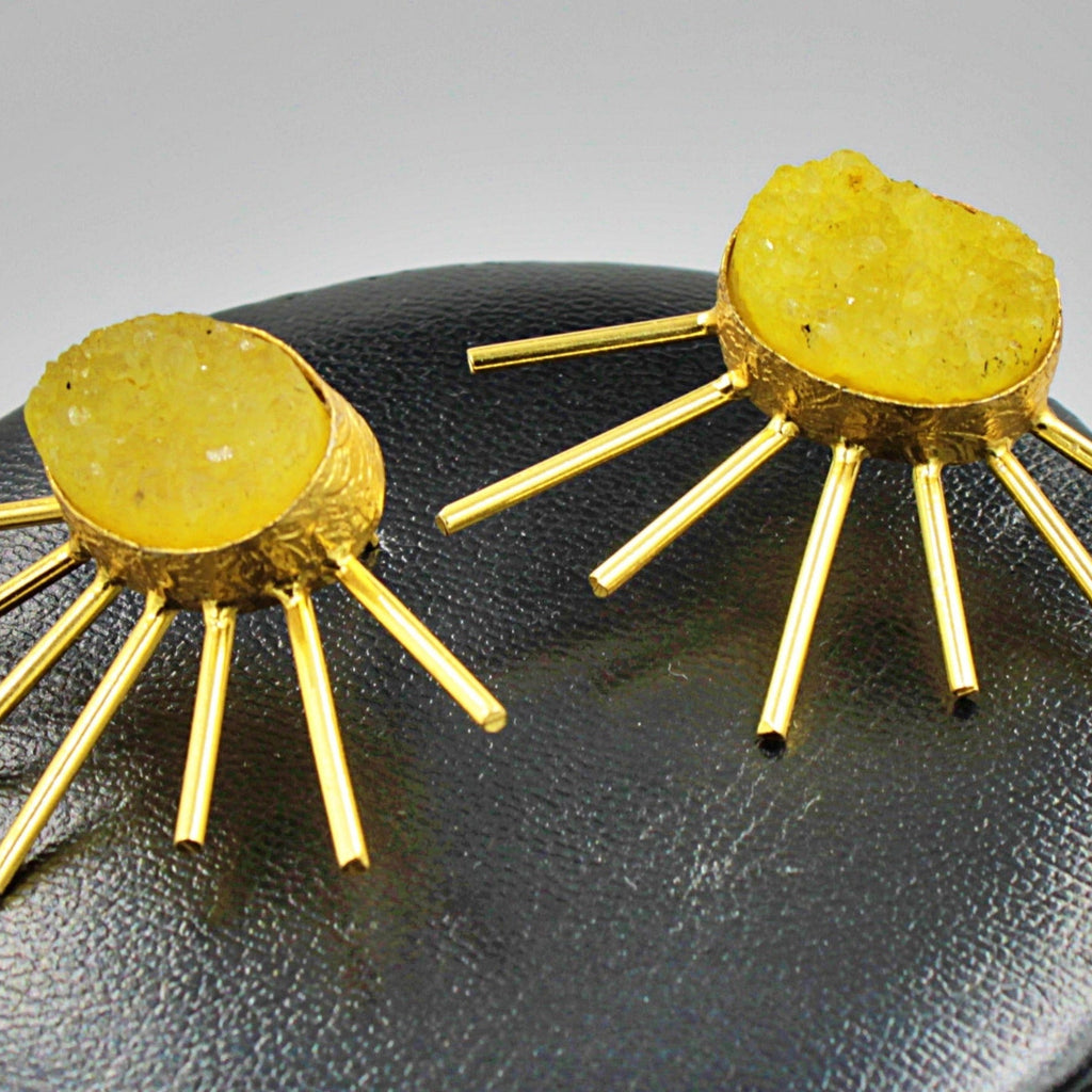 Gold plated earrings SOL with yellow quartz