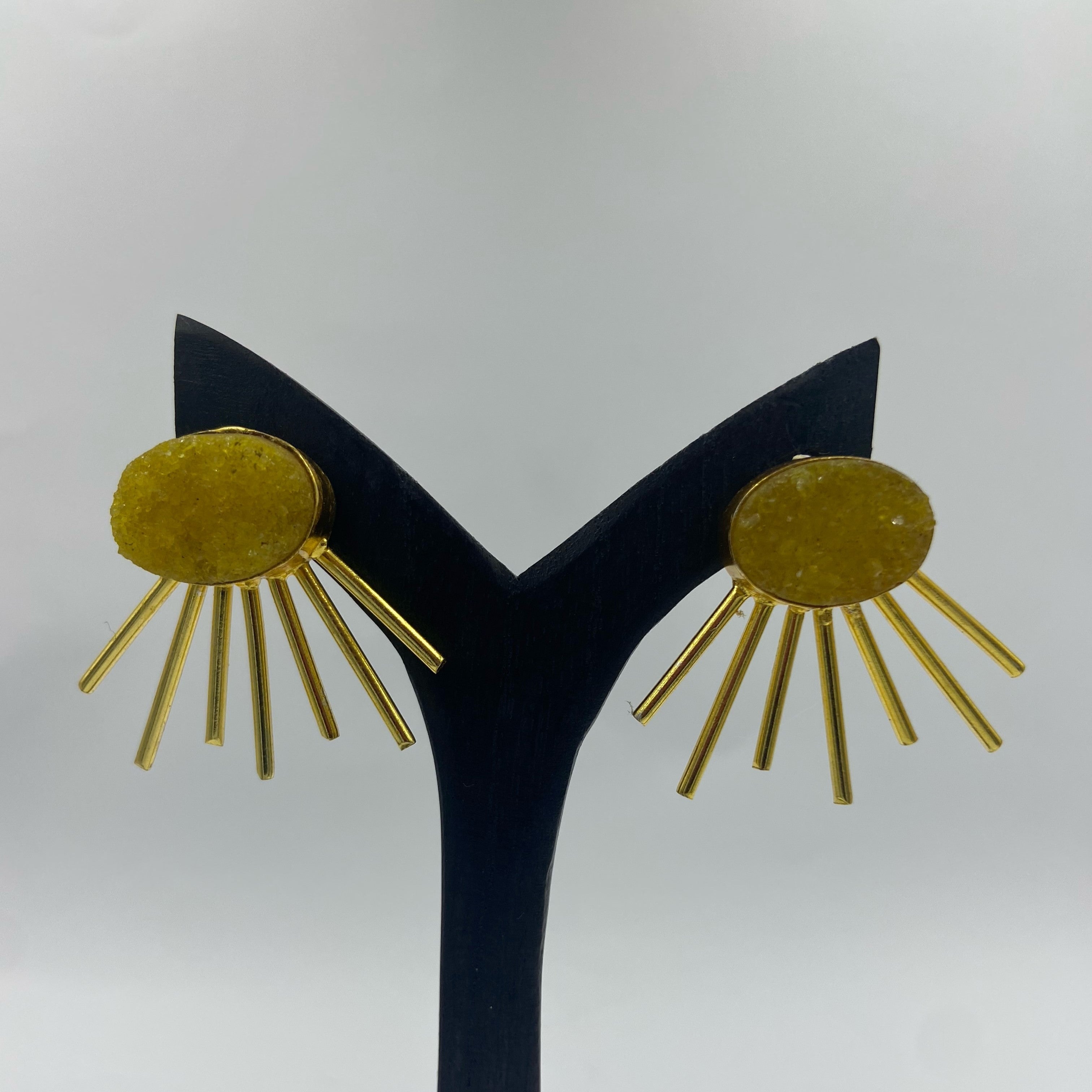 Gold plated earrings SOL with yellow quartz